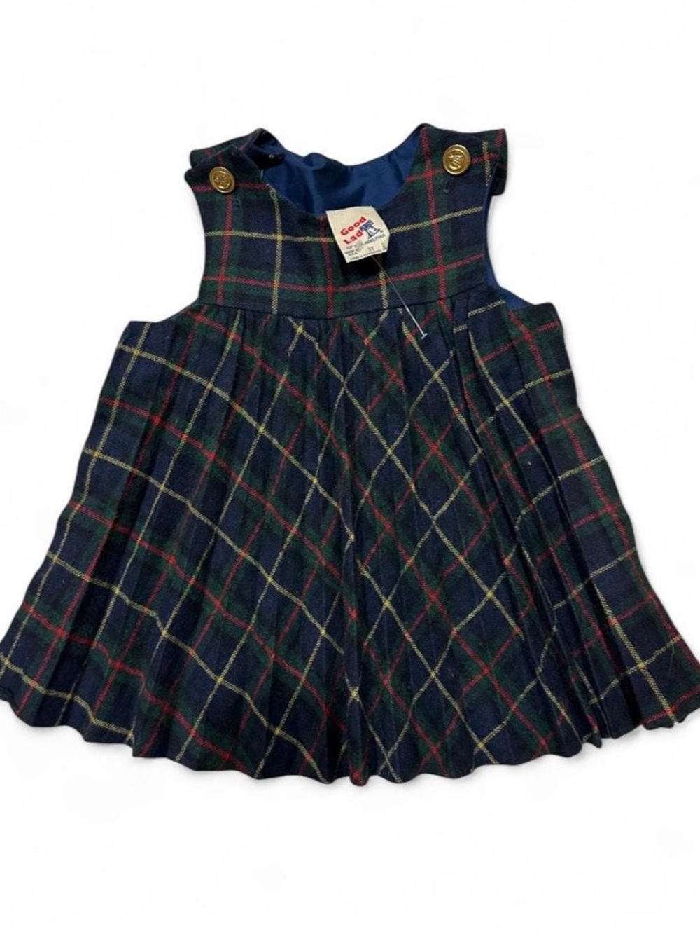Good Lad Navy Green Red Plaid Girls Pinafore Dress
